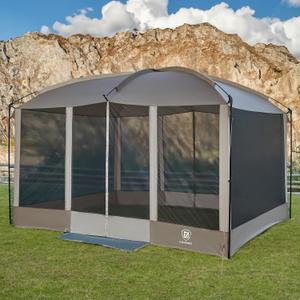 EVER ADVANCED Magnetic Screen House Room 11x9ft, Hands-Free Entry,Screenhouse with Sun Protection for Camping&Picnic, 11x9ftCamping Tent Canopy Shelter with Mesh, Brown, 11ftx9ftx90inch