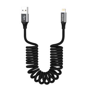 AGVEE 3ft Coiled Short USB to Lightning Charging Cable [MFI Certified] 3A Fast Charger Cord in Car for iPhone 14/13/12/11/XS/8/7/6/5 CarPlay, iPad, iPod, Dark Gray