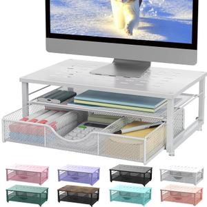 gianotter Computer Monitor Stand Riser, office organizer with Drawer, Office Organizers Storage for Classroom Office Supplies (White)