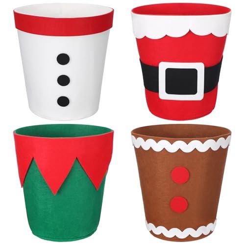Syhood 4 Pcs Christmas Felt Buckets Christmas Decorations Snowman Gingerbread Man Santa Claus Xmas Candy Bags Treat Hamper for Holiday Party Gift Packaging Table Centerpiece