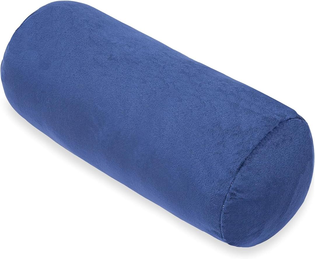 Bolster Pillow with Removable Velvet Cover, Round Cylinder Neck Roll Pillow for Head, Back, Leg Support, Decorative Bed and Couch Pillow 16 x 6 Inches (Blue)