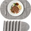 Homing Placemats Set of 6, Heat Resistant Oval Faux Leather Place Mats 11.8 x 17 Inch, Waterproof Wipeable Reversible PU Placemat for Kitchen Dining Table, Indoor & Outdoor, Light Grey