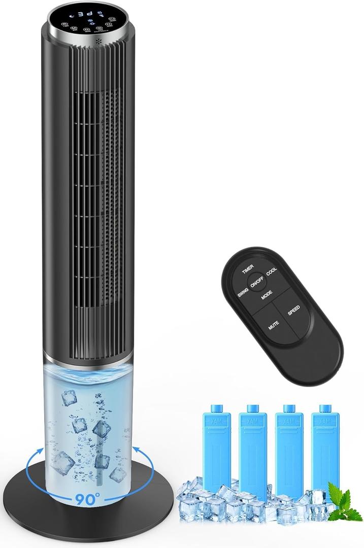 42 INCH Portable Air Conditioners w/LED Touch Screen, 4 Mode&3 Speed,1-Gal Tank for 15H Cooling Evaporative Air Cooler,12H Timer, No Hose No Window Needed, 90 Oscillating AC Unit for Bedroom