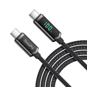 SOOPII 10FT 100W PD Fast Charging USB C to USB C Cable, Nylon Braided Type-C Cable with LED Display for Phones, Tablets, Laptops