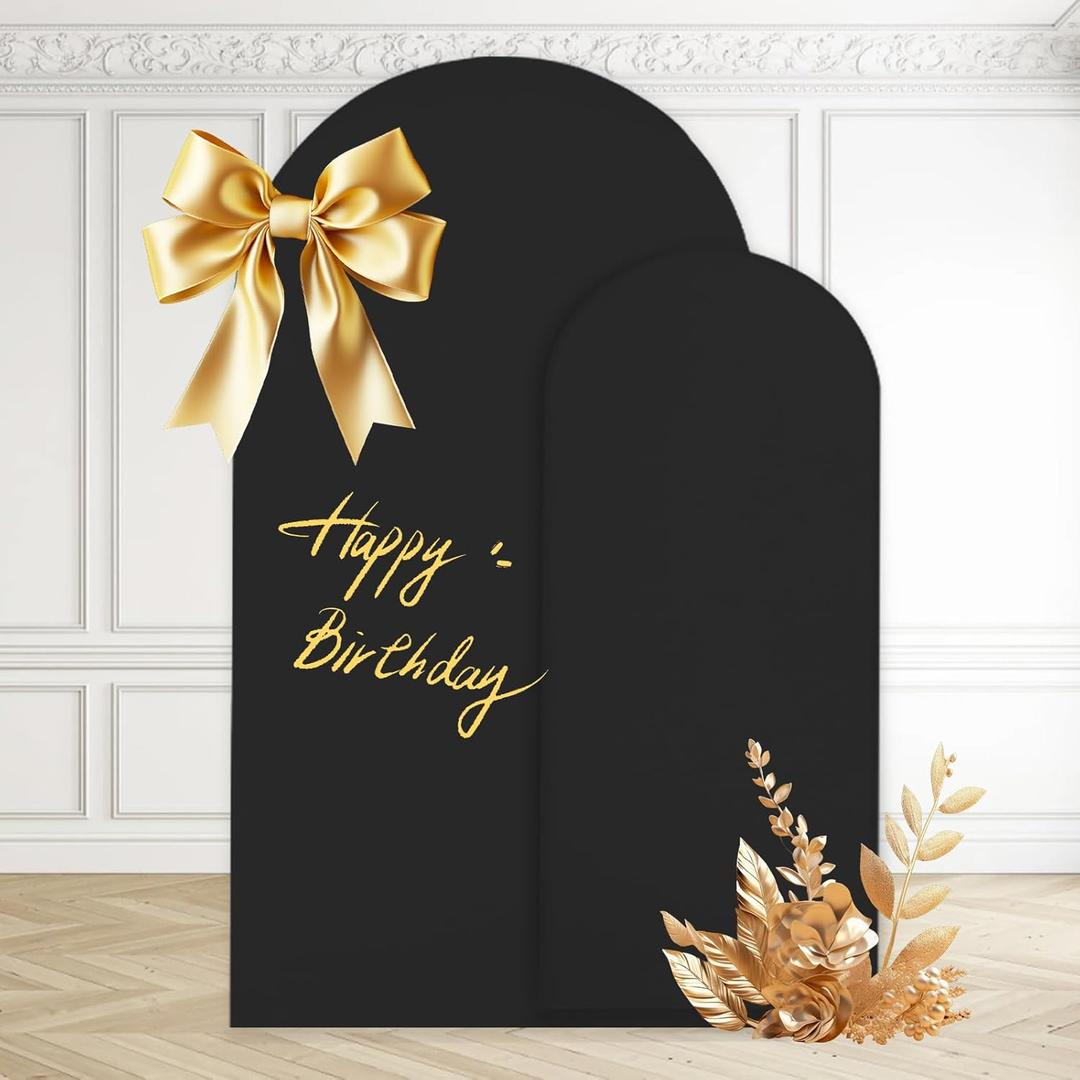 WEERRW Black Arch Backdrop Cover Set of 2 Spandex Fitted Round Top Chiara Backdrop Stand Stretchy Wedding Covering for Event Birthday Party Banquet Decoration (6FT, 7.2FT)