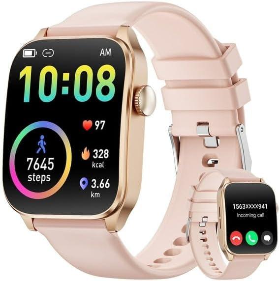 Women's Smartwatch, 1.91-inch HD Curved Screen Fitness Tracking Watch with Wireless Calling/Message Alerts/IP68 Water Resistant fits for Android and iOS Devices (Pink)