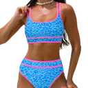 popvil Women's High Waisted Bikini Sets Neon Two Piece 2026 Swimsuit Sporty Adjustable Straps Bathing Suit, S