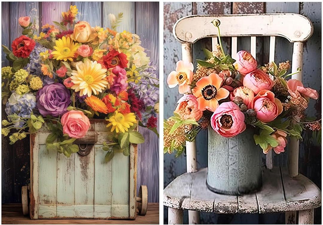 YOYA 2 Pack Diamond Painting Kits for Adults, Diamond Art Kits with Accessories & Tools, DIY Flowers 5D Diamond Painting Full Drill Gem Art Painting Kit for Home Wall Decor 12 x 16 Inch