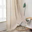 ColorBird Striped Semi-Blackout Window Curtains 2 Panels Farmhouse Style Cotton Linen Darkening Curtains with Tassel Rod Pocket Window Drapes for Dining Living Bedroom (52" W x 84" L, 1 Pair, Beige)