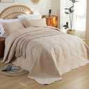EVENHUG Oversized King Bedspreads California King Quilt Set with Pillow Shams Extra Wide Large King Size Quilts Lightweight Coverlet Bedding Sets Beige 120"x128"