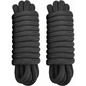 2 Pack 1/2" x 20' Dock Lines - Marine Grade Nylon Boat Rope with 12" Loop for Docking and Mooring - Double Braided Boat Lines, High Strength, Easy Handling, Fray Resistant - Black