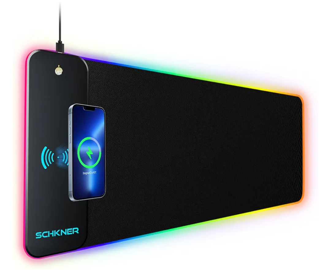 RGB Gaming Mouse Pad with Wireless Charging 15W, Large Desk Mat 800x300x4mm, 10 Light Modes Keyboard Pad with Non-Slip Rubber Base, Waterproof Mousepad for Gaming PC MacBook Laptop