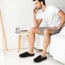 Mens Scuff Slippers, Cozy Supportive Foam Slip-On House Shoes for Indoor & Outdoor (9-10, Black)