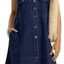 Locachy Women's Summer Sleeveless Halter Neck Button Down Denim Dress Casual A-Line Jean Shirt Dresses, size M