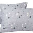 2 Piece Grey Star Pillow Case Queen Size, 100% Cotton, Envelope Closure, Soft and Cozy, Easy to Care, 20"x 30"