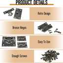 4 Sets Engraved Antique Hasp Latch Buckle and Vintage Engraved Hinge with Matching Screws Kit Bronze Rectangle Lock for Repair and Decorative Wooden Cases