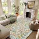 Machine Washable Rugs for Living Room: 6x9 Area Rugs for Bedroom Vintage Stain Resistant Non Slip Low Pile Lightweight Soft Carpet for Dining Room Kitchen Farmhouse Kids Room Nursery Indoor
