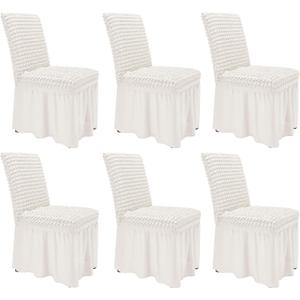 NICEEC High Stretch Chair Covers for Dining Chairs Covers Set of 6 Removable Dining Room Chair Covers with Skirt Spandex Parson Chair Slipcovers Protector for Kitchen Wedding Party Banquet(White)