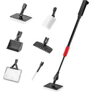 Mogoko 6 in 1 Aquarium Cleaning Tool Kit, Multi-Use Fish Tank Cleaning Kit with Telescopic Long Handle, Algae Scraper Scrubber Pad Scrub Brush Fish Net Gravel Rake