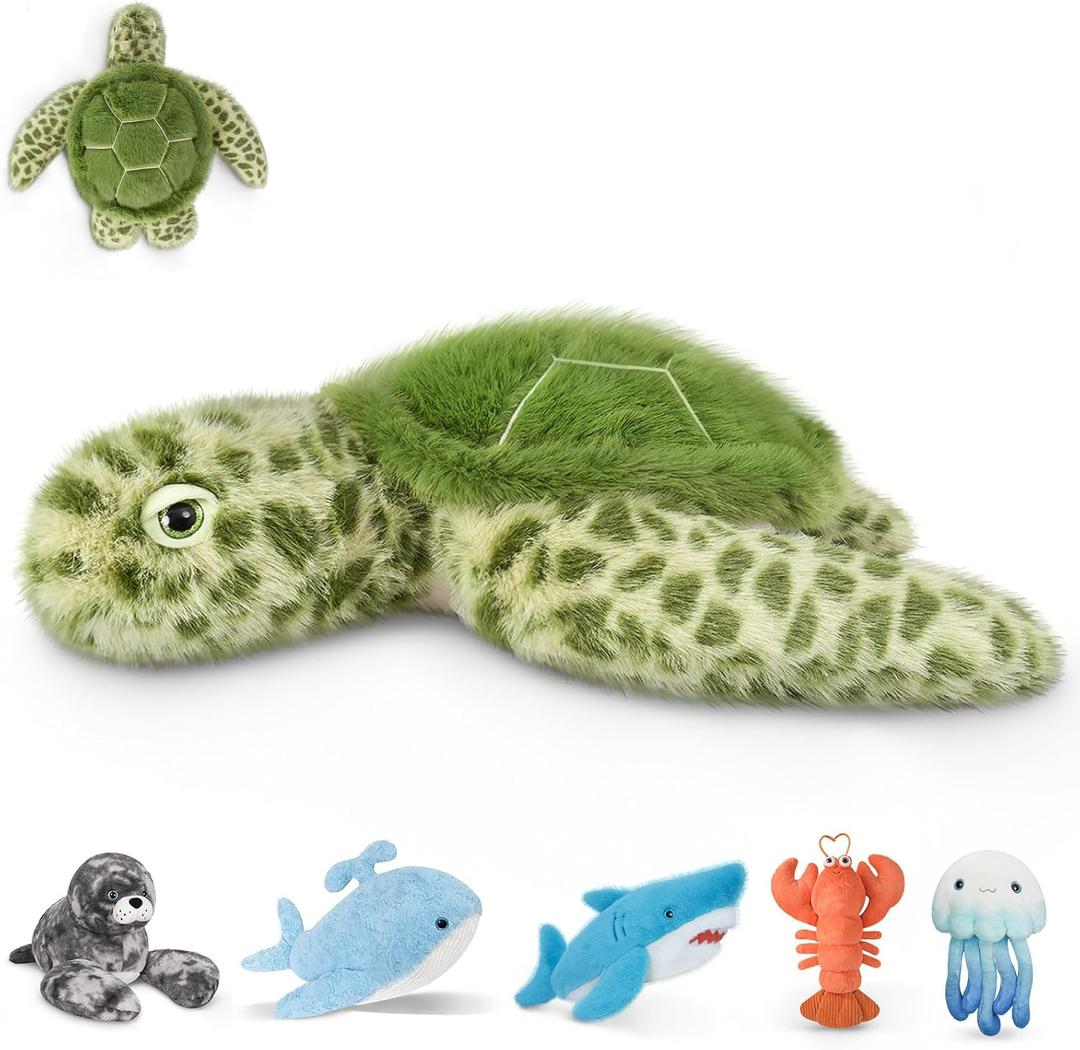 Niuniu Daddy 20" | 3.3 Pound Weighted Sea Turtle Stuffed Animals for Kid, Fluffy Weighted Sea Turtle Plush Toy for Toddler Teen Adult, Large Green Plushies Pillow with Soft Fur for Christmas Birthday