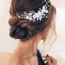 GORAIS Flower Bride Wedding Hair Vine Silver Crystal Bridal Hair Pieces Leaf Headband Hair Accessories for Women and Girls (1 Count (Pack of 1))