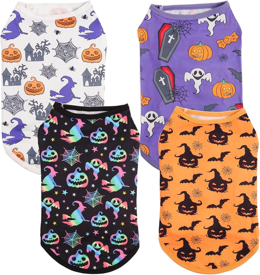 Cute Dog Shirts Clothes, Funny Holiday Style,Soft and Comfortable FabricDog Clothes T Shirt Vest Soft for Small Medium Dogs Cats (Halloween, 3XL)