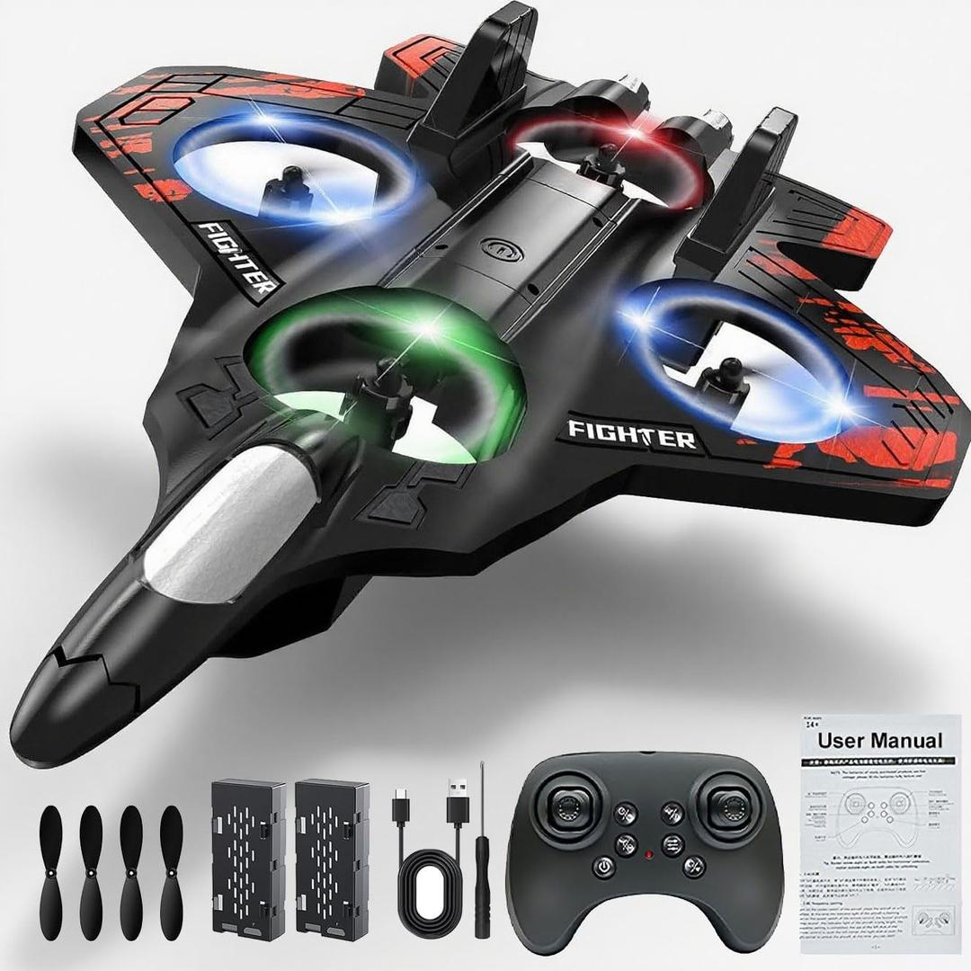 Foam Remote Control Airplanes, RC Planes with Light, RC Airplane Fighter Jet, 360 Flip, Stunt Roll, Drones for Men, Remote Control Plane (Red)