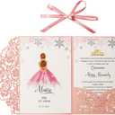 50PCS Pink Customized Quinceanera Invitation Cards with Envelopes 5x7.3 Inch Laser Cut Hollow Rose Pocket with Ribbon invitations for Quincenera Birthday Invite (50PCS Personalized printed)