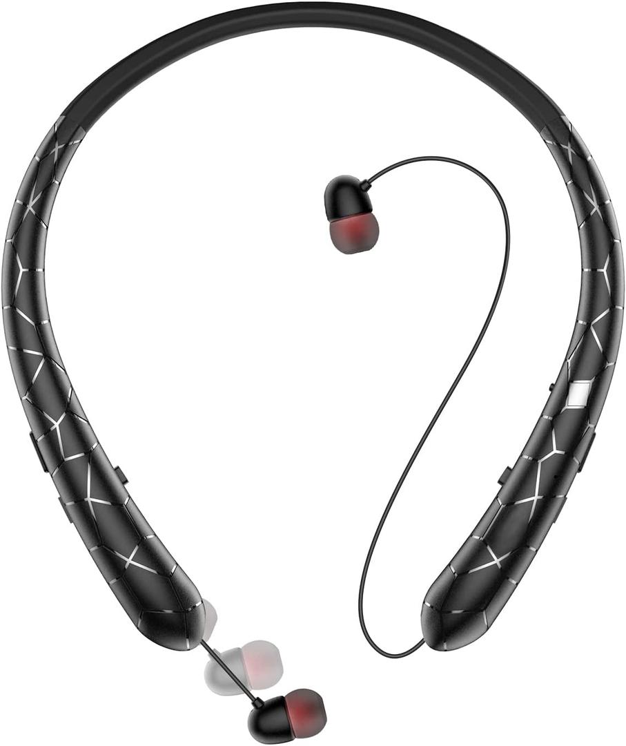 Neckband Bluetooth Headphone, V5.3 Retractable Wireless Earbuds with CVC 8.0 Noise Cancelling Microphone, Lightweight Around the Neck Headphones for Business, Home Office, Gym, Running