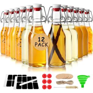Ruckae 12 Pack 8.5oz Swing Top Glass Bottles with Lids Kombucha Coquito Flip Top Glass Bottle for Syrup Vanilla Extract Brew Beer Kefir Air Tight Bottles for Gift (8.5 oz 12 pack)
