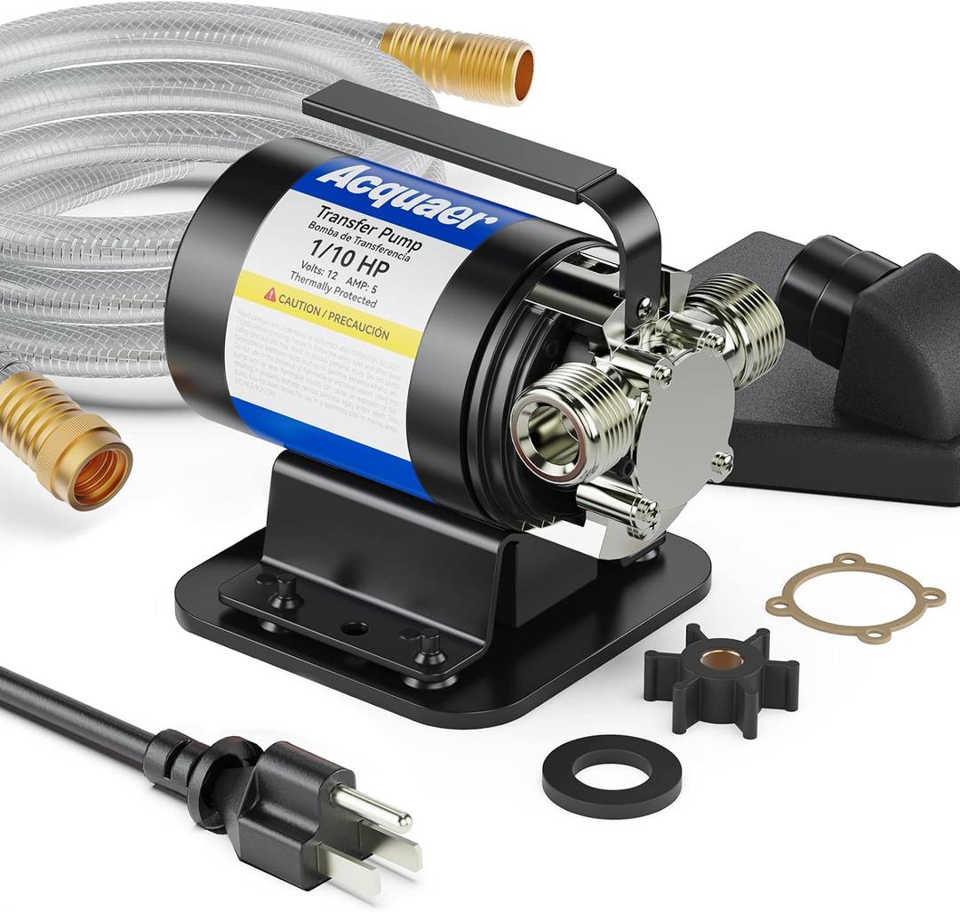 Acquaer Portable Electric Utility Water Transfer Pump 115V 1/10 HP with Suction Hose Kit, Low Suction Water Removal for Water Beds, Pools, Rain Barrel, Aquariums (115V AC Transfer Pump)