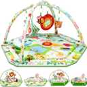 Baby Play Mat,Tummy Time Mat with 6 Detachable Toys-Activity Gym for Visual, Auditory & Motor Development-Washable Baby Activity Mat for 0-12 Month Infants(Animal Theme)