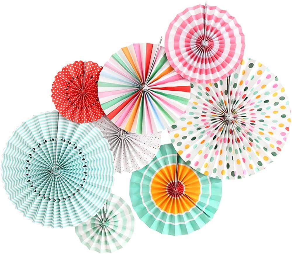Hanging Paper Fans Party Set, Round Paper Fan Party Decoration, Set of 8 Decorative Flowers for Birthday Baby Boy Shower Graduation Wedding Classroom Dcor (Spring)
