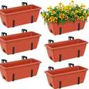 ETELI Railing Planter Box 6 Pack Balcony Planters Railing Hanging with Metal Brackets Window Boxes Deck Rail Planter for Outdoor Indoor Porch Garden Patio, Red & Black