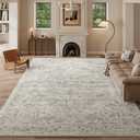 8x10 Beige Brown Washable Area Rug for Living Room, Dining Room, Bedroom, Large Carpets, Non Slip & Non-Shedding Low Pile Vintage Print Rug for Home Office Decor