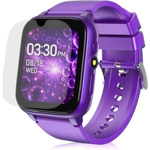 Goodatech 1.69'' Kids Smart Watch for Boys and Girls, HD Camera, 26 Puzzle Games, Video Music Player, Pedometer, Flashlight, Alarm Clock, Christmas Birthday Gifts for 4-12 Years Children (Purple)