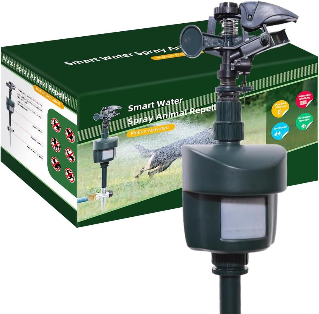 [2025 Upgraded] Yardeen Motion Sensor Sprinkler with Adjustable Head, Water Spray for Lawn and Garden. Day and Night Mode can be Selected (Green-1)