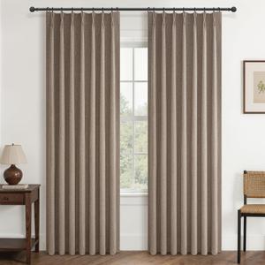 Dark Flax Living Room Curtains 84 Inches Long,Tan Pinch Pleated Linen Window Curtain Total Blackout Burlap Sunblock Thermal Drapes for Winter Cabin/Office/Nursery Room Divider (40"x84" 2panels)