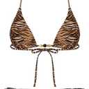 Women's 2 Pieces Zebra Striped Bikini Set Halter Triangle Swimsuit Y2K Tie Side Bathing Suit (Large, Leopard)