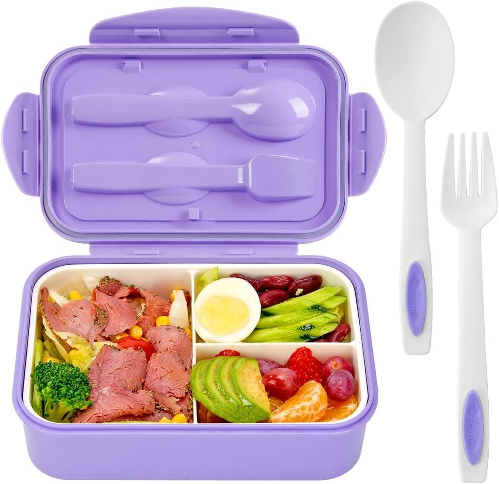 LOVINA Bento Boxes for Adults - 1100 ML Bento Lunch Box Container For Kids With Spoon & Fork - Durable Perfect Size for On-the-Go Meal, BPA-Free and Food-Safe Materials(Purple)