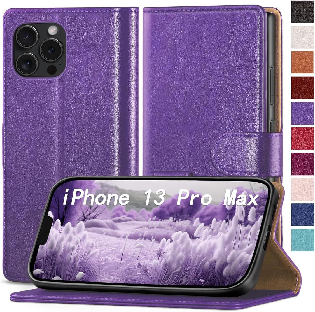 for iPhone 13 Pro Max 6.7" Phone case[RFID Blocking Leather],[3 Credit Card Slot] Flip Folio Book Shockproof Protector,Holder Stand Cases,Women Men for Apple 13 ProMax Wallet Cover,Purple