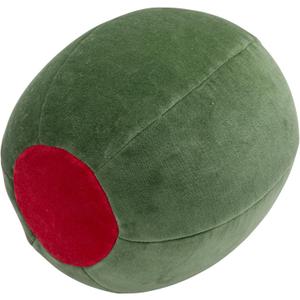 Creative Co-Op Cotton Velvet Olive Shaped Pillow, Green and Red