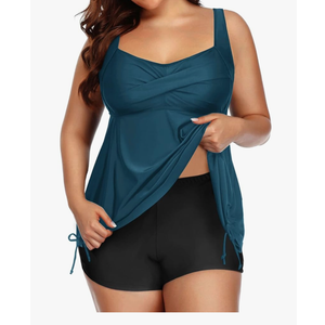 Aqua Eve Women Plus Size Tankini Swimsuit Two Piece Flowy Swim Dress Bathing Suits with Shorts, Size 20 W, Blue and Green