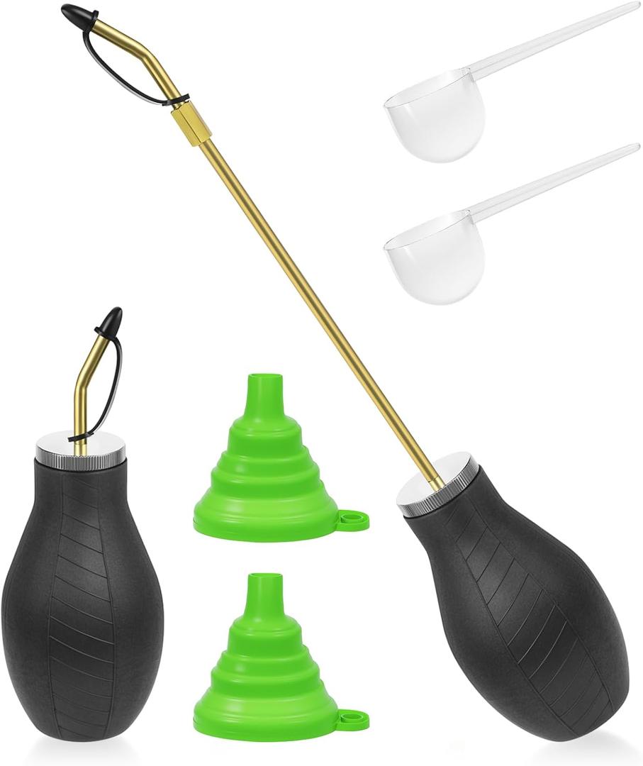 2 Pack Diatomaceous Earth Powder Duster, Garden Powder Dispenser Diatomaceous Earth Applicator, Bulb Duster Sprayer for Home Powder with 9.8 in Extension Nozzle & Retractable Funnel & Measuring Spoon