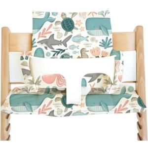 Nibble and Rest Cushion for Stokke Tripp Trapp High Chairs, Soft Padded Seat & Backrest, Baby Set Compatible, Wipeable, Machine Washable, Easy to Clean, Stylish Print (Under The Sea)
