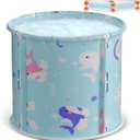 Portable Bathtub, Foldable Bathtub for Kids, Boys and Girls, Therapy Tub for Shower Stall Bathroom Fold Up Japanese Soaking Hot SPA Bath Tub, Outside Ice Bath 21.65''x23.62'' (Ocean World Blue)