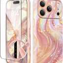 GVIEWIN for iPhone 17 Pro Case Compatible with MagSafe, with Screen Protector [Full Camera Protection] Military-Grade Shockproof Slim Magnetic Marble Phone Case for 17 Pro 6.3", Glistening/Pink