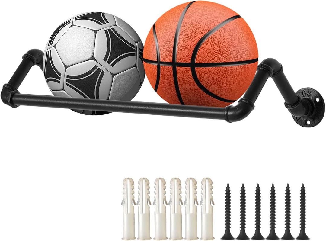 Basketball Wall Mount-Sports Organizer For Garage,2ball Storage Rack,Soccer Wall Holder,Male Boy Room Black Ball Holder