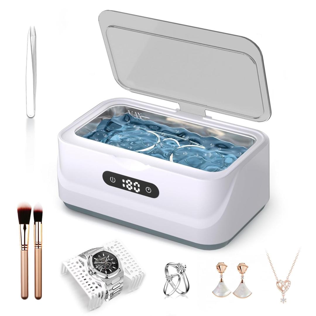 Ultrasonic Jewelry Cleaner: 48Khz Ring Cleaner Ultrasonic Machine with Digital Timer, 4 Cleaning Modes, 24W Sonic Cleaner for Jewelry, Glasses, Retainer, Watch Strap, Home & Travel Use, 13.5oz