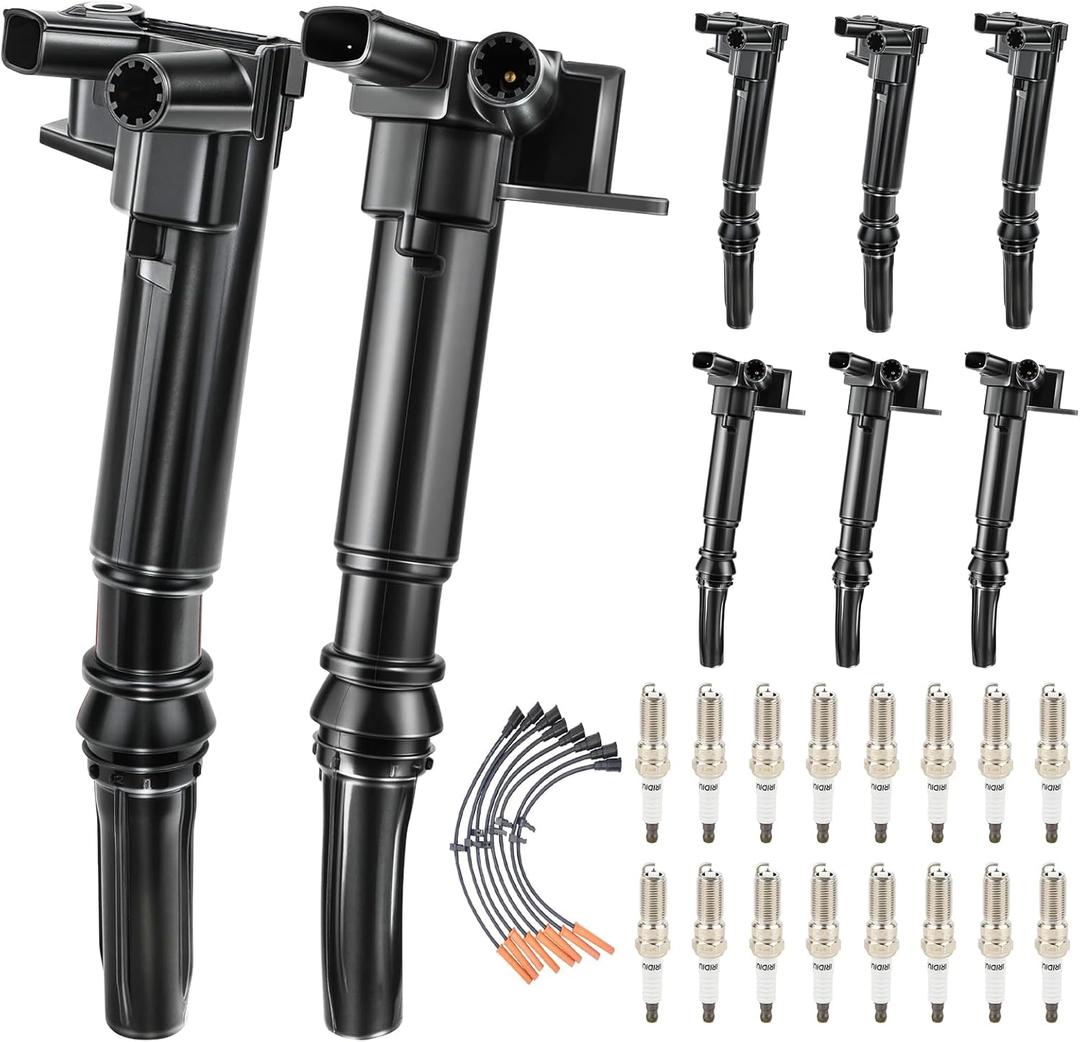 Ignition Coil Pack & Spark Plug & Wires Set 6.2 6.2L V8 Compatible with Ford F-150 F150 2010-2014, F250/F350 Super Duty 2010 2011 2012 2013 2014 2015 2016, Replace#UF631 UF639+SP526, Set of 8